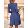 imagePRETTYGARDEN Womens Sweater Dress 2025 Fall Long Sleeve V Neck A Line Fit and Flare Ribbed Short Dresses Knit Outfits PocketsBlue