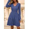 imagePRETTYGARDEN Womens Sweater Dress 2025 Fall Long Sleeve V Neck A Line Fit and Flare Ribbed Short Dresses Knit Outfits PocketsBlue