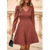 imagePRETTYGARDEN Womens Sweater Dress 2025 Fall Long Sleeve V Neck A Line Fit and Flare Ribbed Short Dresses Knit Outfits PocketsCaramel