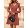 imagePRETTYGARDEN Womens Sweater Dress 2025 Fall Long Sleeve V Neck A Line Fit and Flare Ribbed Short Dresses Knit Outfits PocketsCaramel