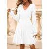 imagePRETTYGARDEN Womens Sweater Dress 2025 Fall Long Sleeve V Neck A Line Fit and Flare Ribbed Short Dresses Knit Outfits PocketsWhite