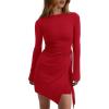 imagePRETTYGARDEN Women 2025 Mini Bodycon Dresses Long Sleeve Ruched Fitted Short Night Out Trendy Party Club Outfits Fall ClothesRed