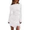 imagePRETTYGARDEN Women 2025 Mini Bodycon Dresses Long Sleeve Ruched Fitted Short Night Out Trendy Party Club Outfits Fall ClothesWhite