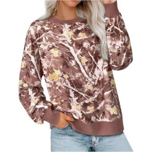 imagePRETTYGARDEN Graphic Sweatshirts for Women Crewneck Floral Print Long Sleeve Pullover Y2K Tops 2025 Fall Casual Cute ClothesBrown Floral