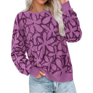 imagePRETTYGARDEN Graphic Sweatshirts for Women Crewneck Floral Print Long Sleeve Pullover Y2K Tops 2025 Fall Casual Cute ClothesFloral Purple