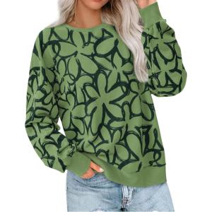 imagePRETTYGARDEN Graphic Sweatshirts for Women Crewneck Floral Print Long Sleeve Pullover Y2K Tops 2025 Fall Casual Cute ClothesGreen Floral