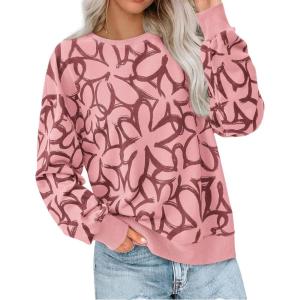 imagePRETTYGARDEN Graphic Sweatshirts for Women Crewneck Floral Print Long Sleeve Pullover Y2K Tops 2025 Fall Casual Cute ClothesPink Floral