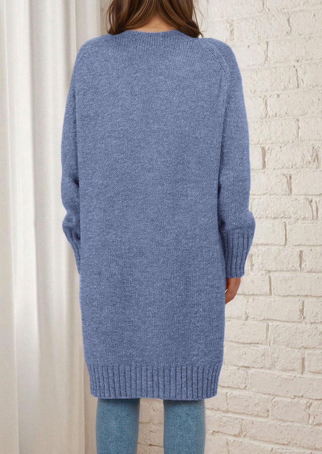 imagePRETTYGARDEN Fall Long Sleeve Cardigan Sweaters for Women 2025 Trendy Winter Open Front Loose Knitted Cardigans with PocketsGrey Blue