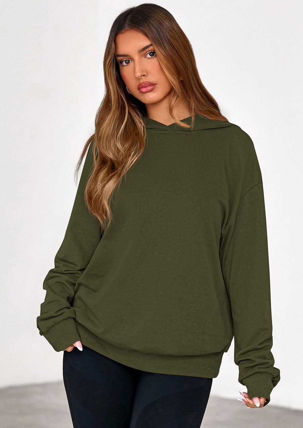 imagePRETTYGARDEN Hoodies for Women Oversized Pullover Sweatshirts 2025 Ruched Long Sleeve Casual Tops Fall Fashion Y2K ClothesArmy Green