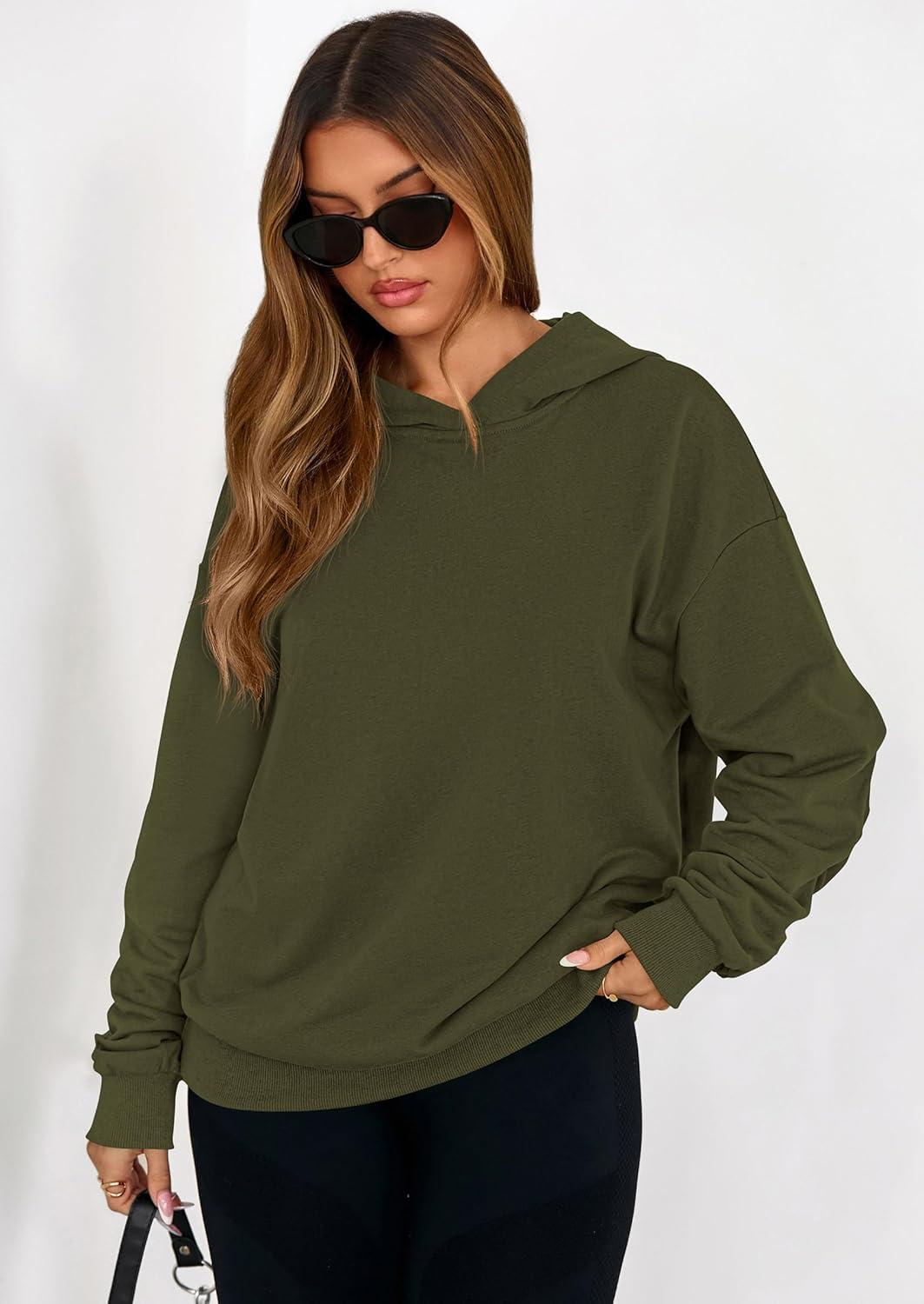 imagePRETTYGARDEN Hoodies for Women Oversized Pullover Sweatshirts 2025 Ruched Long Sleeve Casual Tops Fall Fashion Y2K ClothesArmy Green