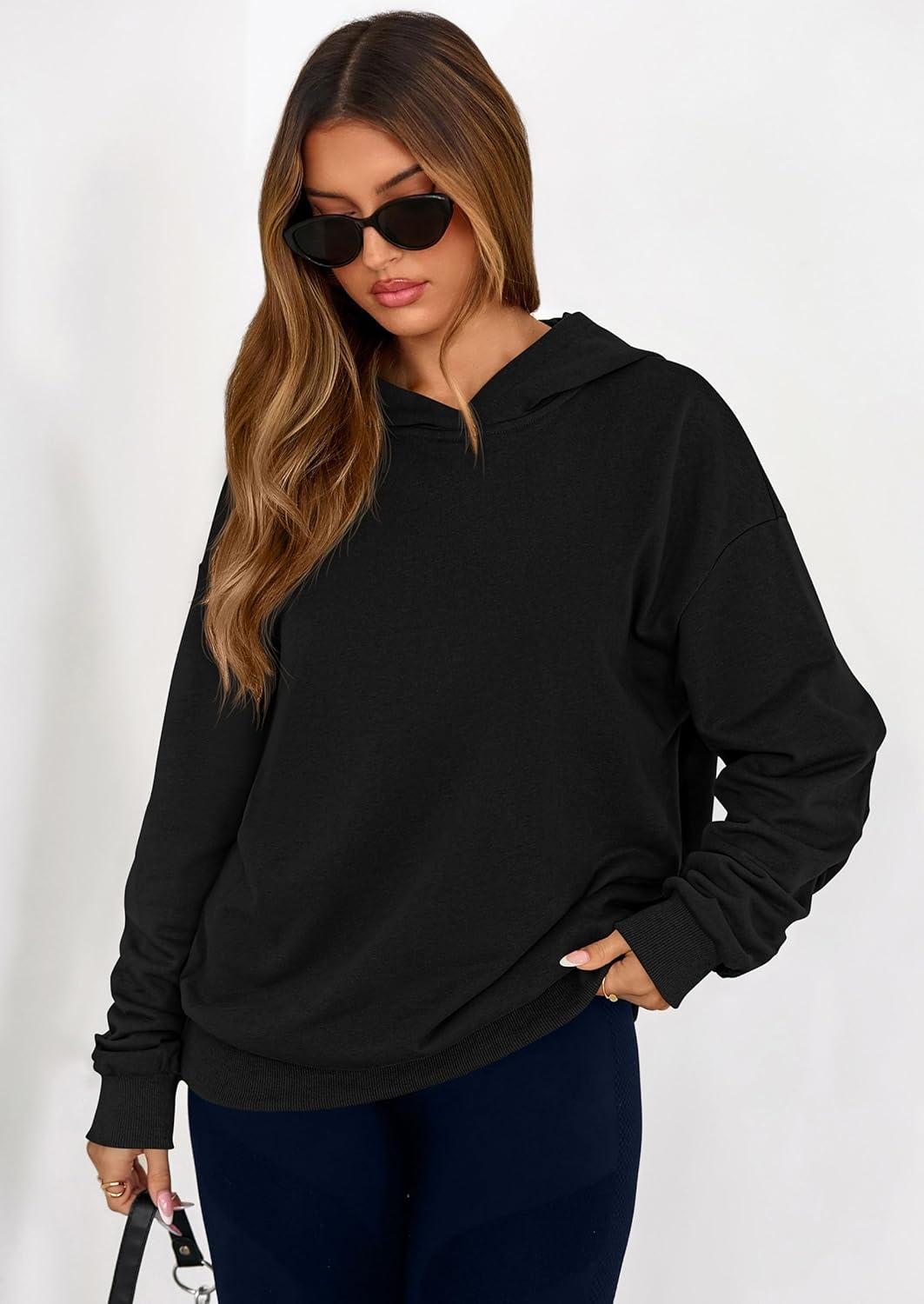 imagePRETTYGARDEN Hoodies for Women Oversized Pullover Sweatshirts 2025 Ruched Long Sleeve Casual Tops Fall Fashion Y2K ClothesBlack