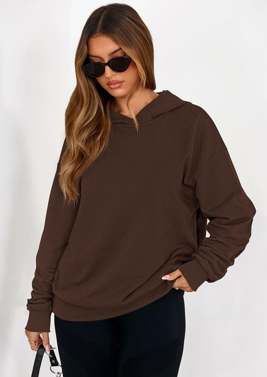 imagePRETTYGARDEN Hoodies for Women Oversized Pullover Sweatshirts 2025 Ruched Long Sleeve Casual Tops Fall Fashion Y2K ClothesBrown