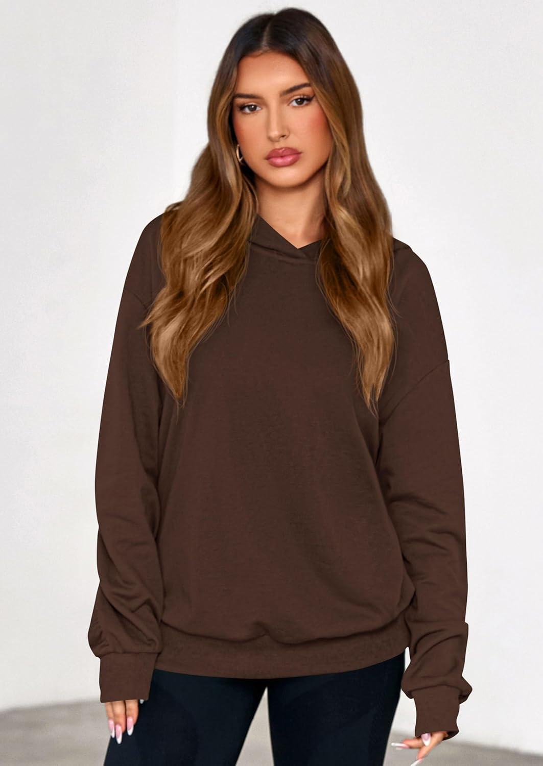 imagePRETTYGARDEN Hoodies for Women Oversized Pullover Sweatshirts 2025 Ruched Long Sleeve Casual Tops Fall Fashion Y2K ClothesBrown