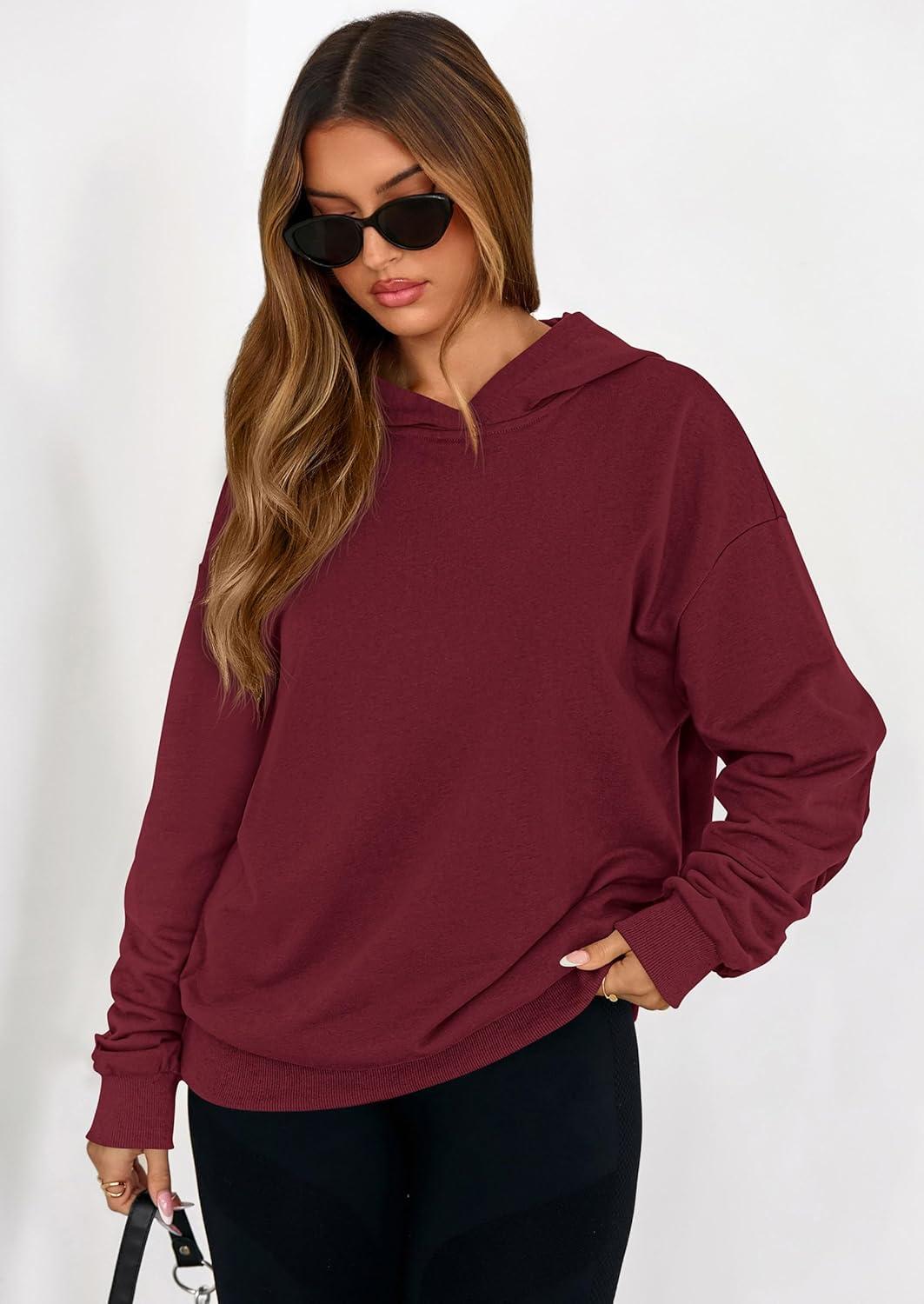 imagePRETTYGARDEN Hoodies for Women Oversized Pullover Sweatshirts 2025 Ruched Long Sleeve Casual Tops Fall Fashion Y2K ClothesBurgundy