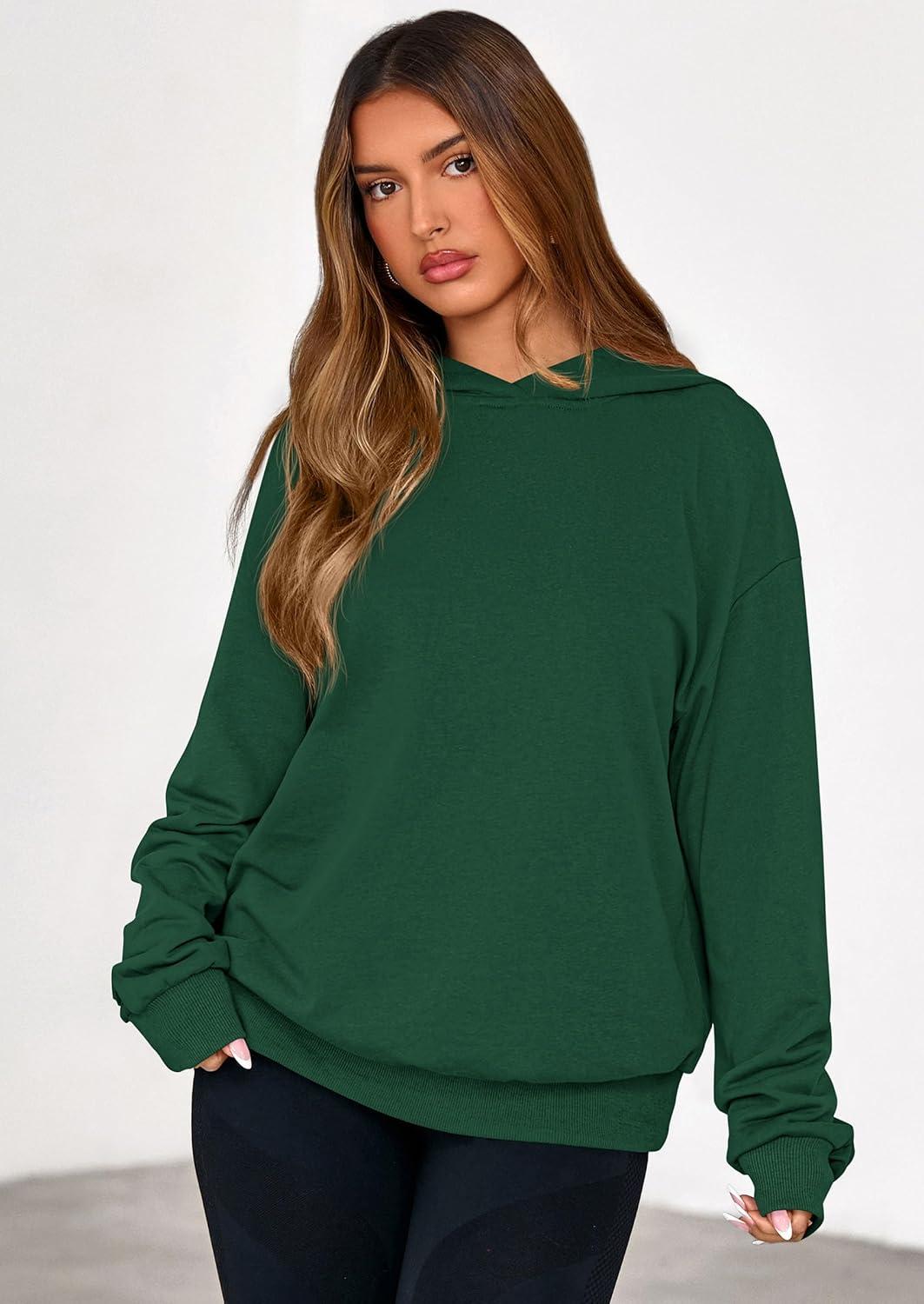 imagePRETTYGARDEN Hoodies for Women Oversized Pullover Sweatshirts 2025 Ruched Long Sleeve Casual Tops Fall Fashion Y2K ClothesDark Green