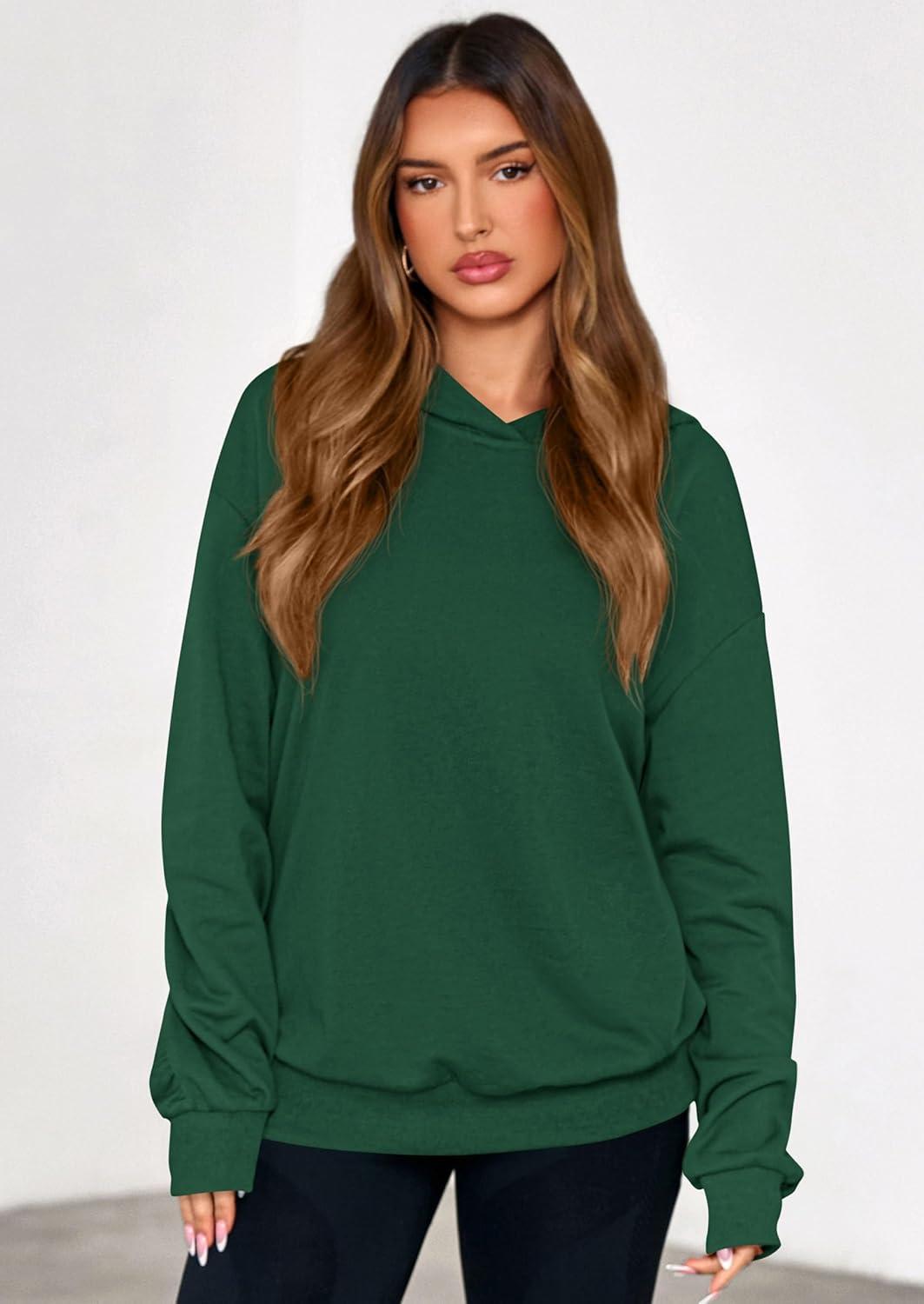 imagePRETTYGARDEN Hoodies for Women Oversized Pullover Sweatshirts 2025 Ruched Long Sleeve Casual Tops Fall Fashion Y2K ClothesDark Green