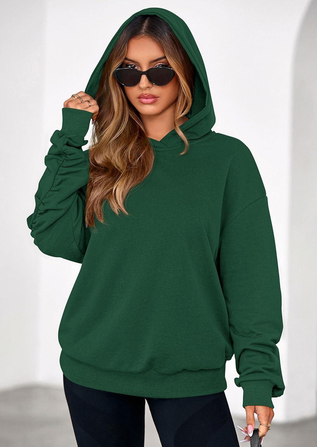 imagePRETTYGARDEN Hoodies for Women Oversized Pullover Sweatshirts 2025 Ruched Long Sleeve Casual Tops Fall Fashion Y2K ClothesDark Green