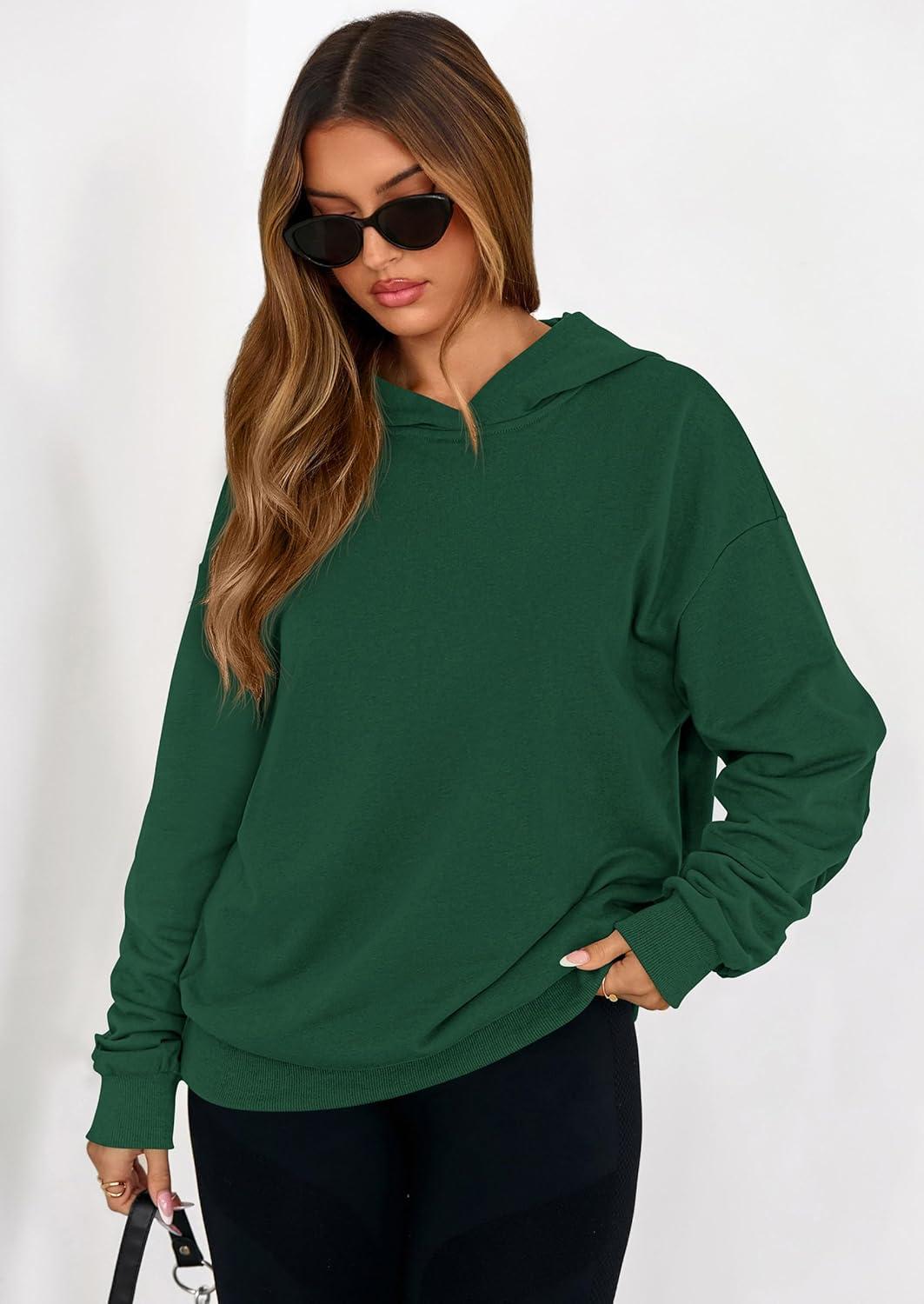 imagePRETTYGARDEN Hoodies for Women Oversized Pullover Sweatshirts 2025 Ruched Long Sleeve Casual Tops Fall Fashion Y2K ClothesDark Green