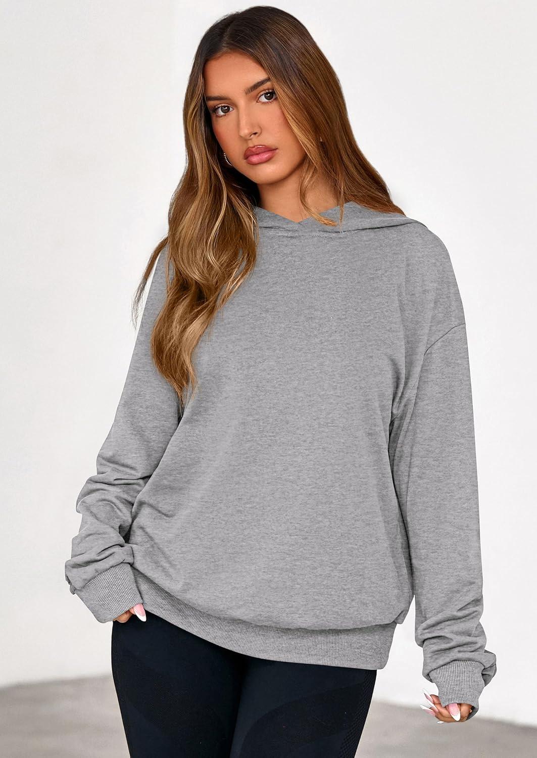 imagePRETTYGARDEN Hoodies for Women Oversized Pullover Sweatshirts 2025 Ruched Long Sleeve Casual Tops Fall Fashion Y2K ClothesGrey