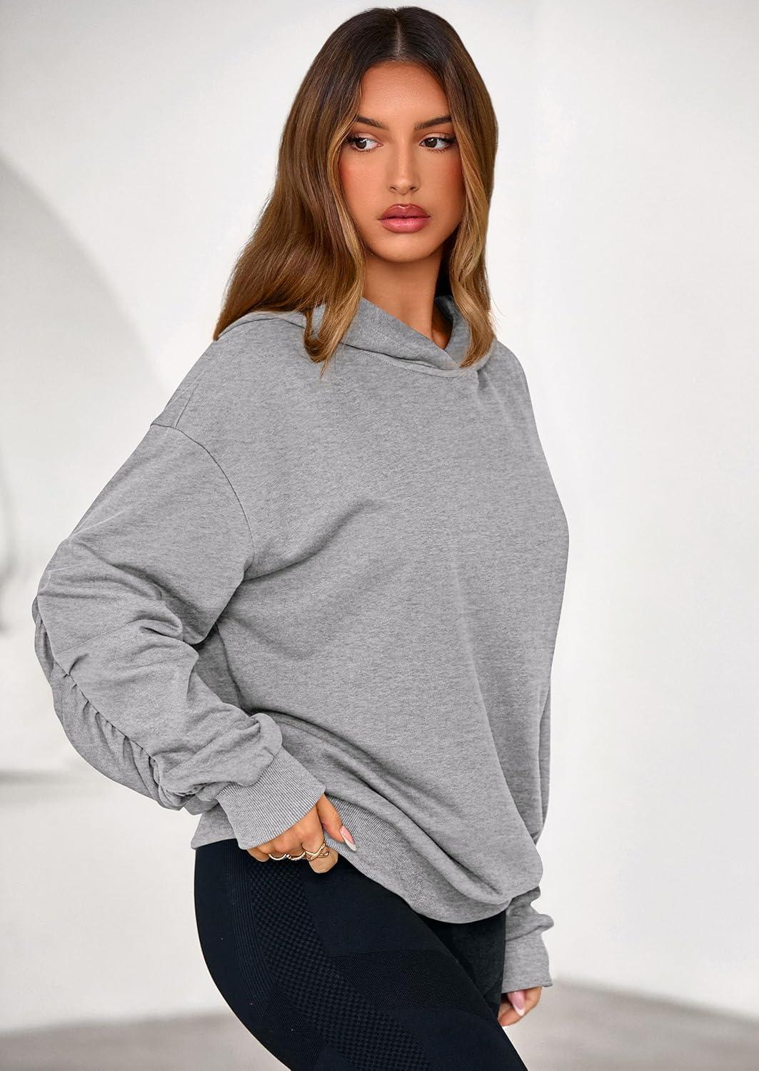 imagePRETTYGARDEN Hoodies for Women Oversized Pullover Sweatshirts 2025 Ruched Long Sleeve Casual Tops Fall Fashion Y2K ClothesGrey