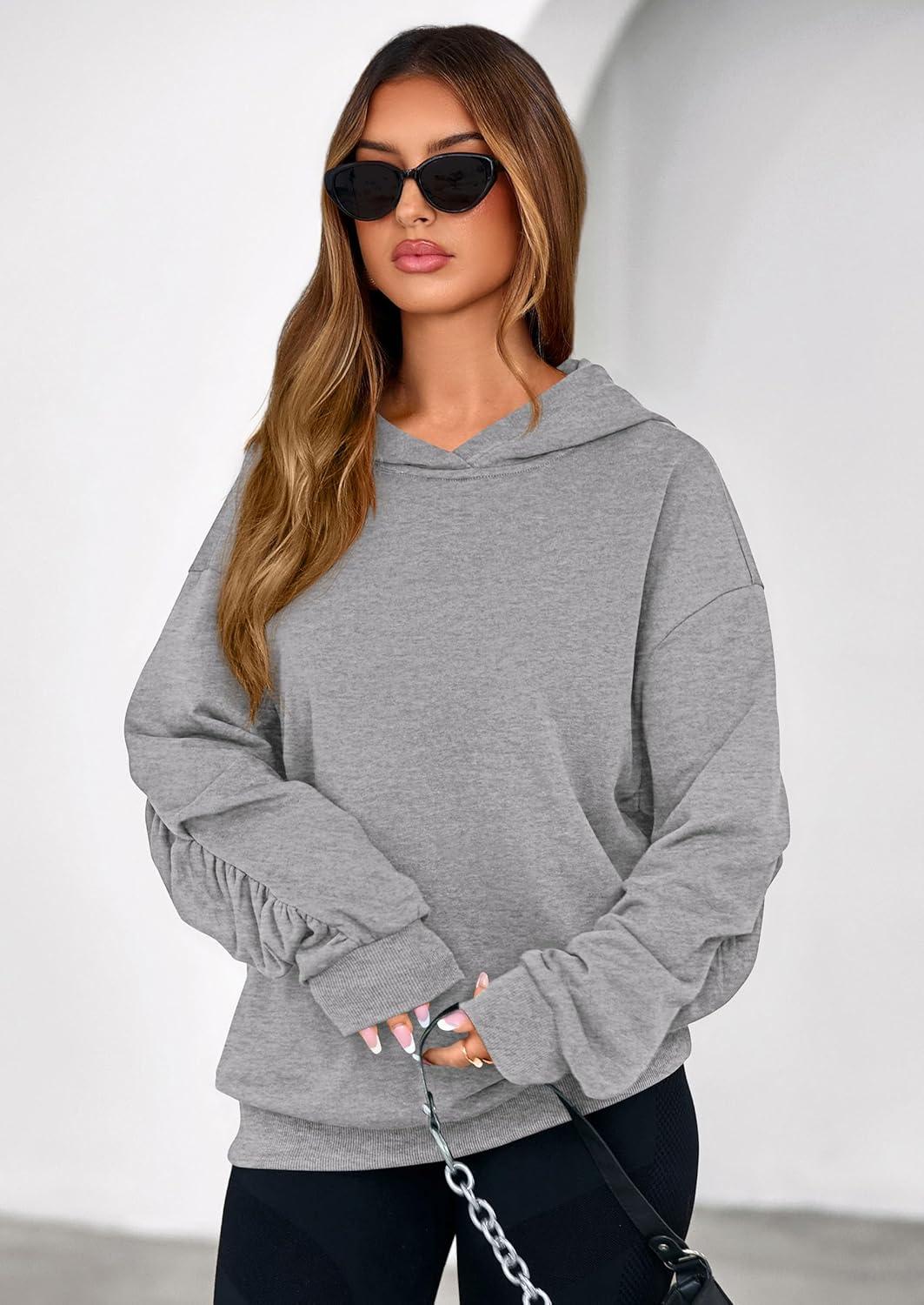 imagePRETTYGARDEN Hoodies for Women Oversized Pullover Sweatshirts 2025 Ruched Long Sleeve Casual Tops Fall Fashion Y2K ClothesGrey