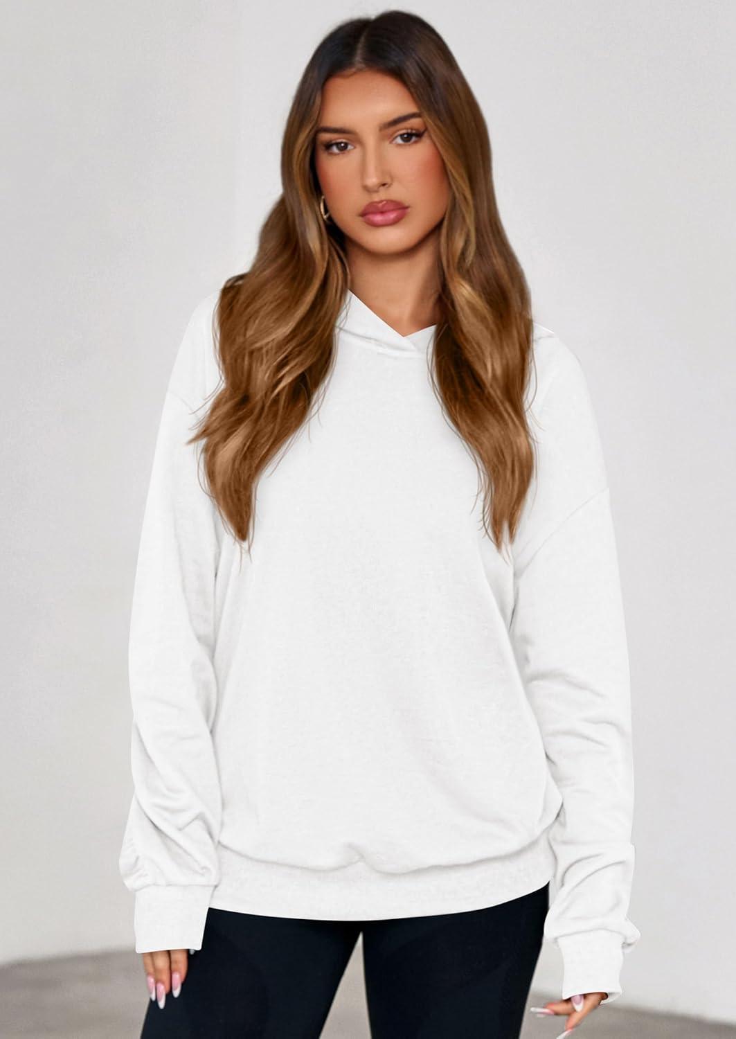 imagePRETTYGARDEN Hoodies for Women Oversized Pullover Sweatshirts 2025 Ruched Long Sleeve Casual Tops Fall Fashion Y2K ClothesWhite