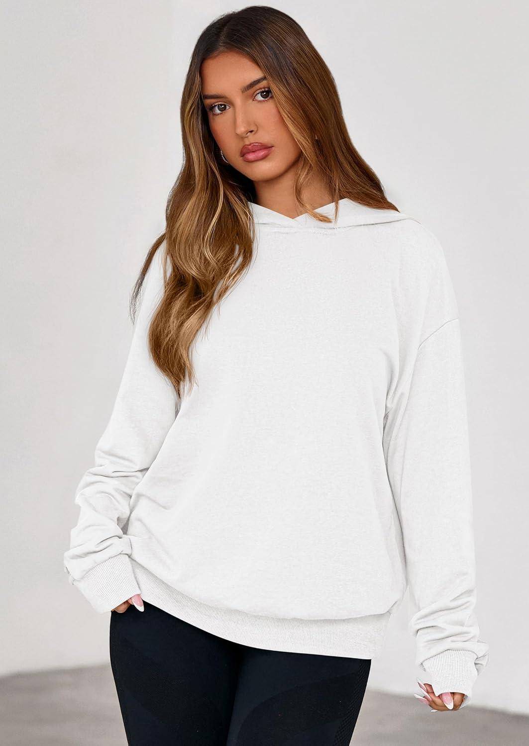 imagePRETTYGARDEN Hoodies for Women Oversized Pullover Sweatshirts 2025 Ruched Long Sleeve Casual Tops Fall Fashion Y2K ClothesWhite
