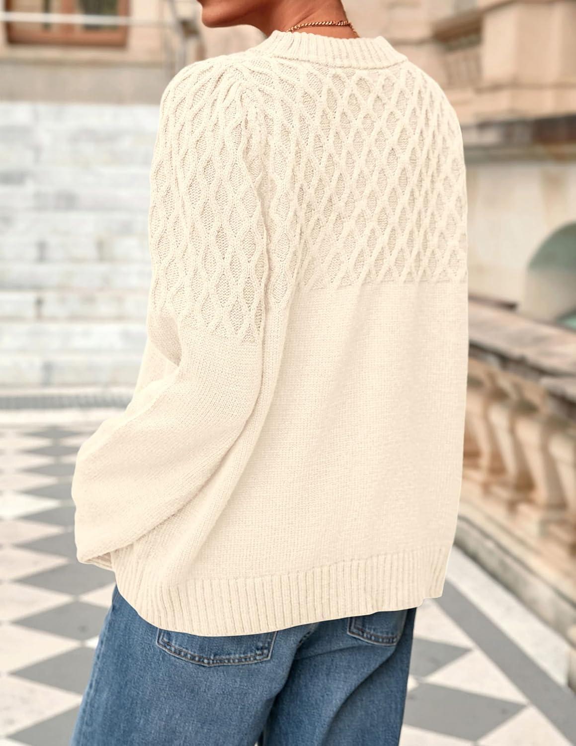 imagePRETTYGARDEN Oversized Sweaters for Women 2025 Fall Cute Cable Knit Long Sleeve Crewneck Chunky Pullover Tops Winter ClothingBeige