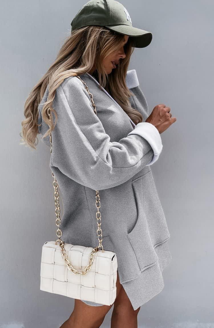 imagePRETTYGARDEN Oversized Sweatshirt for Women 2025 Fall Pullover Casual Long Sleeve Split Hem Hoodie Dress with Kangaroo PocketLight Grey