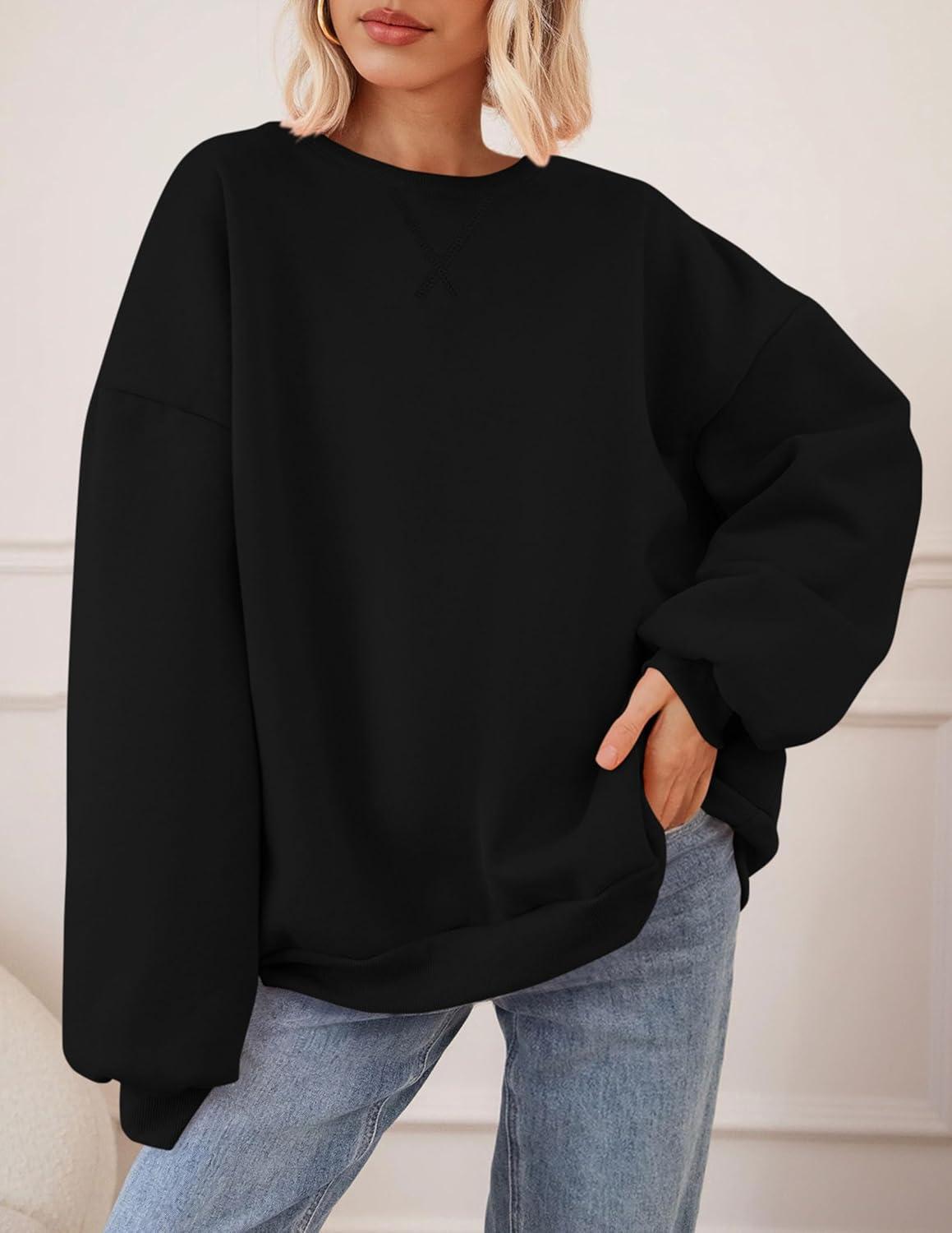 imagePRETTYGARDEN Oversized Sweatshirt for Women Fall Outfits 2025 Crewneck Long Sleeve Tops Fleece Pullover Winter ClothingBlack