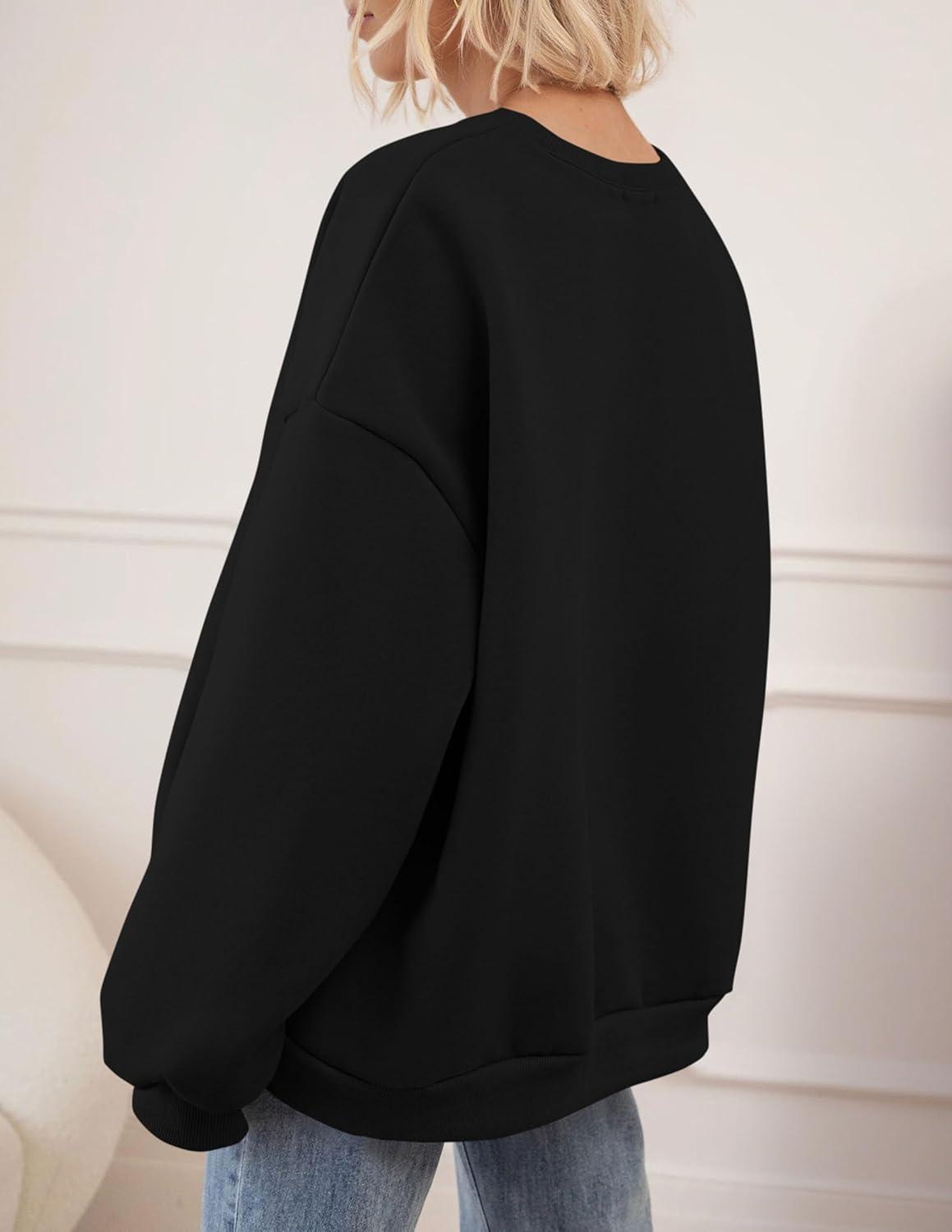 imagePRETTYGARDEN Oversized Sweatshirt for Women Fall Outfits 2025 Crewneck Long Sleeve Tops Fleece Pullover Winter ClothingBlack