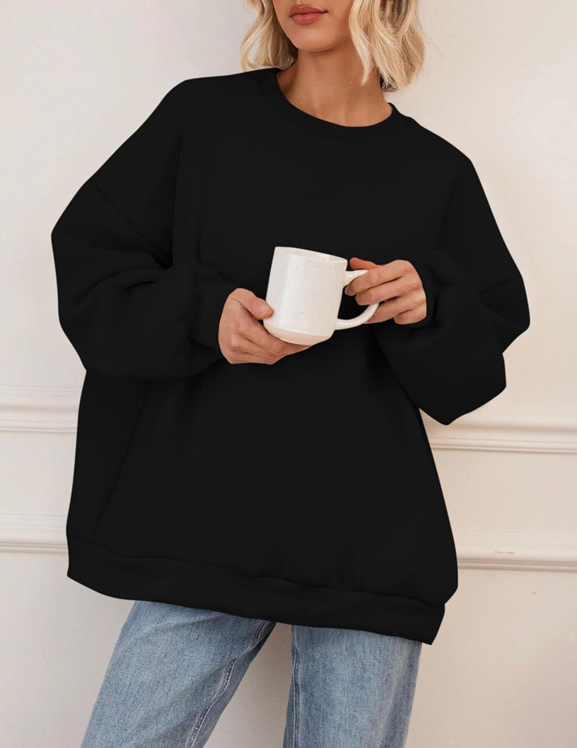 imagePRETTYGARDEN Oversized Sweatshirt for Women Fall Outfits 2025 Crewneck Long Sleeve Tops Fleece Pullover Winter ClothingBlack