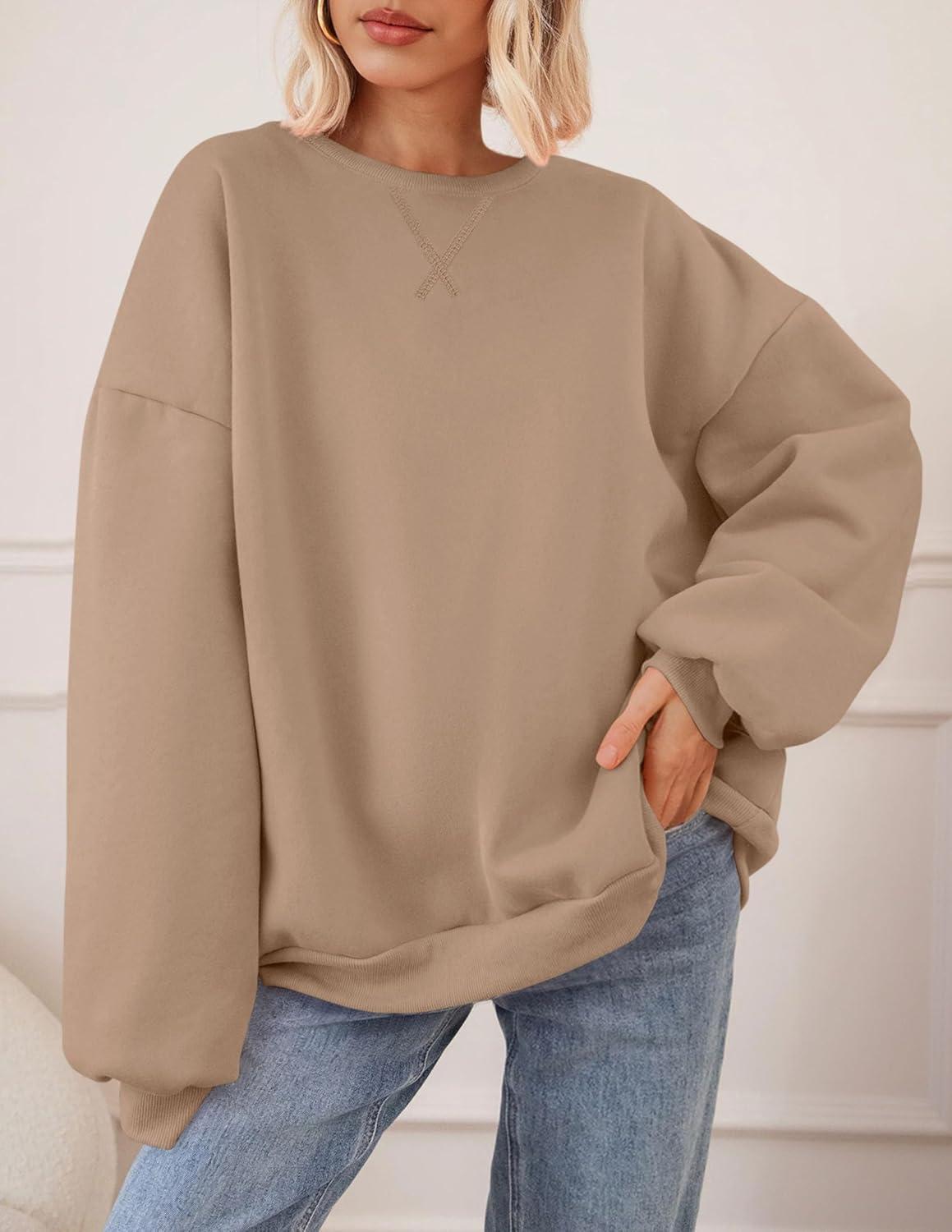 imagePRETTYGARDEN Oversized Sweatshirt for Women Fall Outfits 2025 Crewneck Long Sleeve Tops Fleece Pullover Winter ClothingCoffee