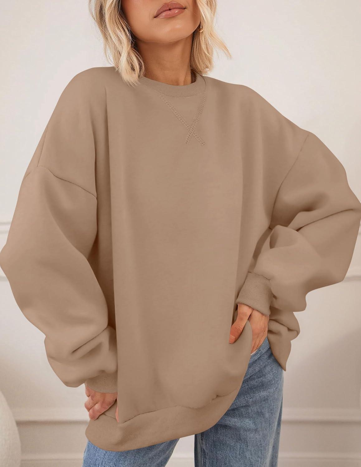 imagePRETTYGARDEN Oversized Sweatshirt for Women Fall Outfits 2025 Crewneck Long Sleeve Tops Fleece Pullover Winter ClothingCoffee