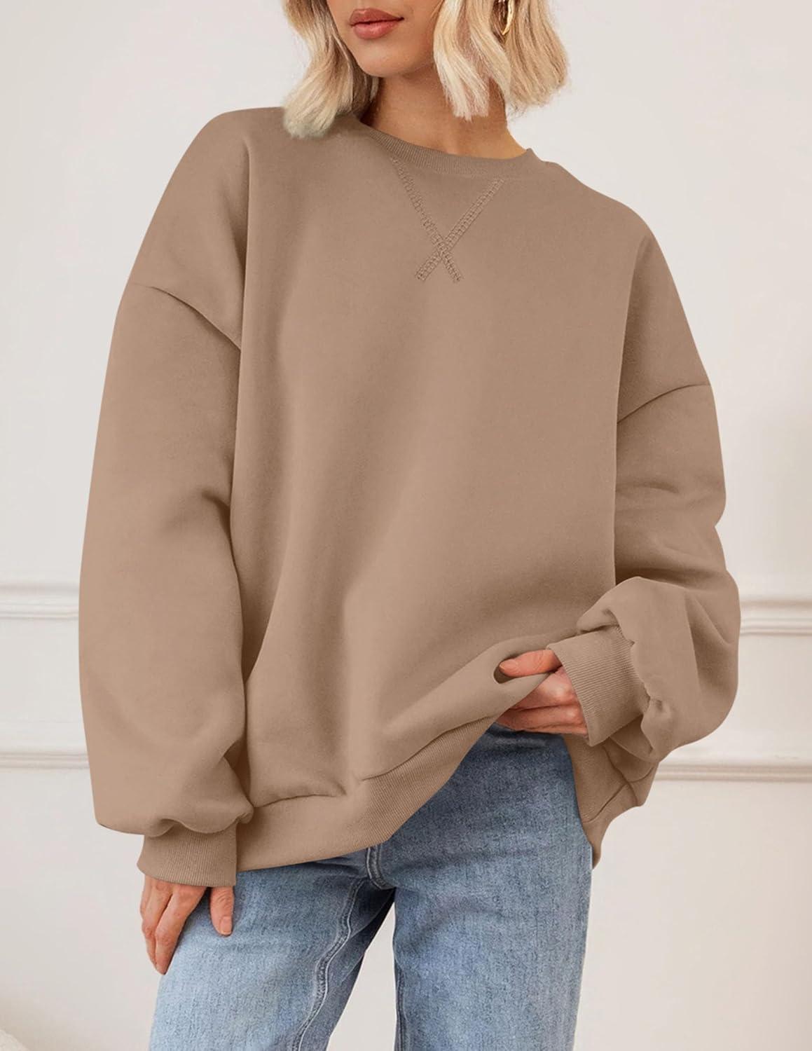 imagePRETTYGARDEN Oversized Sweatshirt for Women Fall Outfits 2025 Crewneck Long Sleeve Tops Fleece Pullover Winter ClothingCoffee