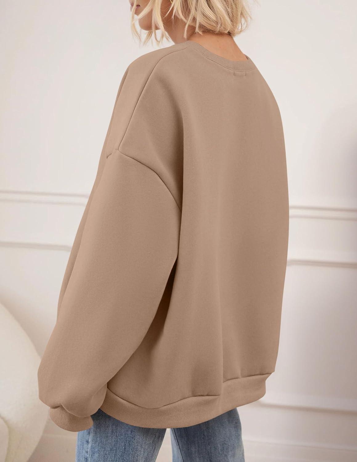 imagePRETTYGARDEN Oversized Sweatshirt for Women Fall Outfits 2025 Crewneck Long Sleeve Tops Fleece Pullover Winter ClothingCoffee