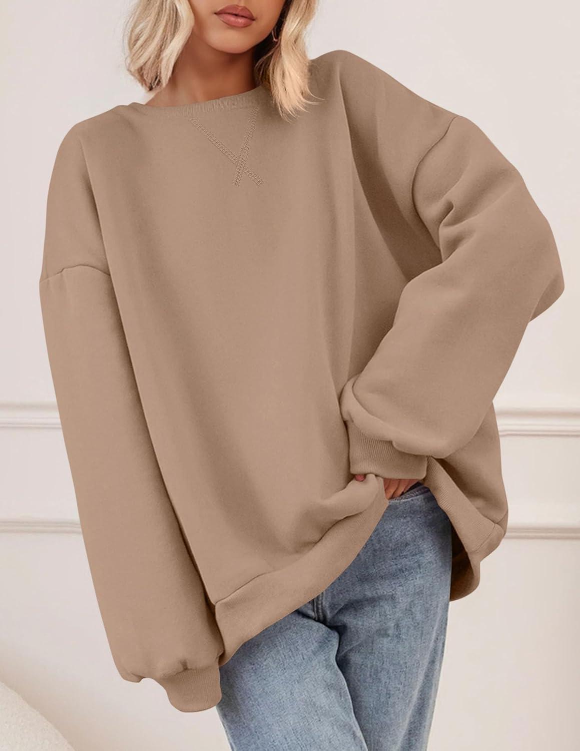 imagePRETTYGARDEN Oversized Sweatshirt for Women Fall Outfits 2025 Crewneck Long Sleeve Tops Fleece Pullover Winter ClothingCoffee