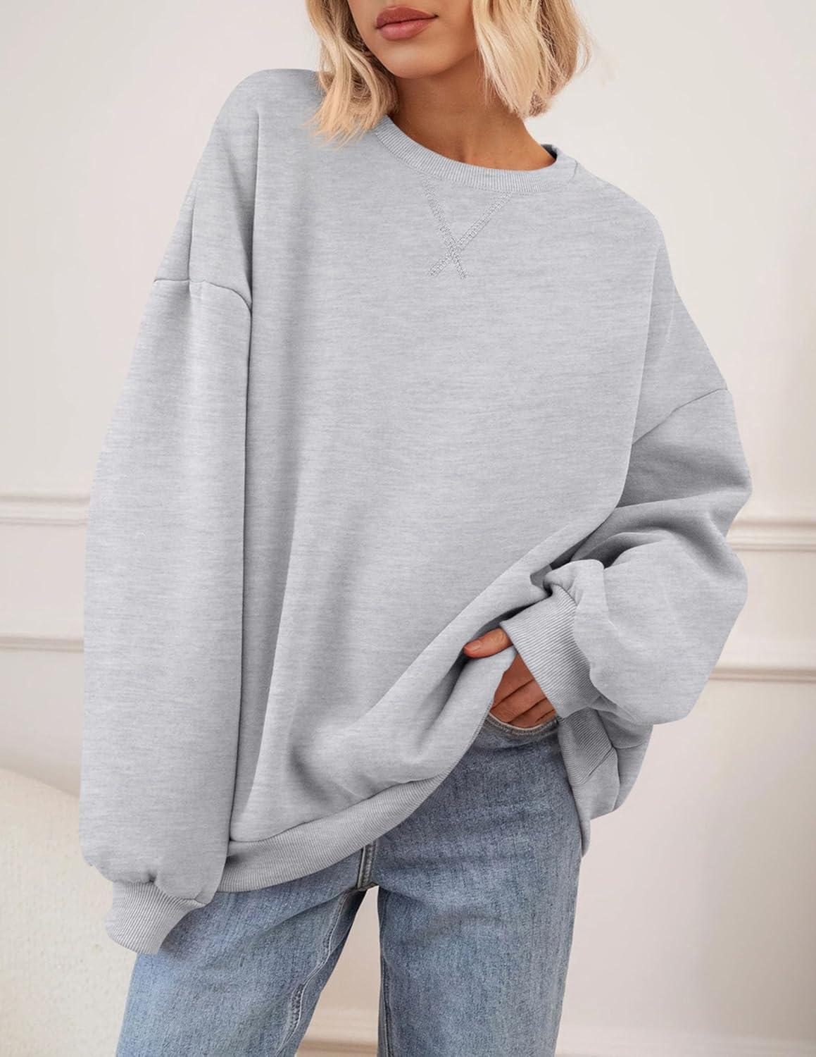 imagePRETTYGARDEN Oversized Sweatshirt for Women Fall Outfits 2025 Crewneck Long Sleeve Tops Fleece Pullover Winter ClothingGrey