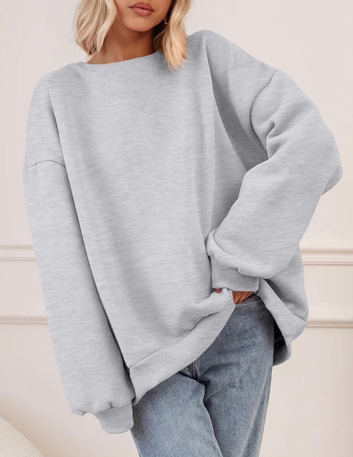 imagePRETTYGARDEN Oversized Sweatshirt for Women Fall Outfits 2025 Crewneck Long Sleeve Tops Fleece Pullover Winter ClothingGrey