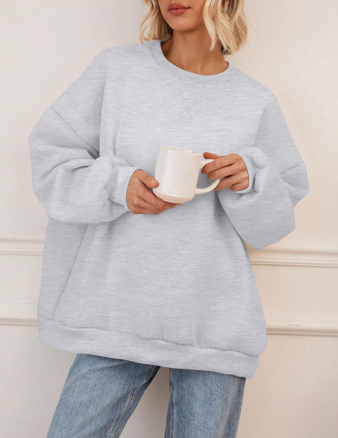 imagePRETTYGARDEN Oversized Sweatshirt for Women Fall Outfits 2025 Crewneck Long Sleeve Tops Fleece Pullover Winter ClothingGrey