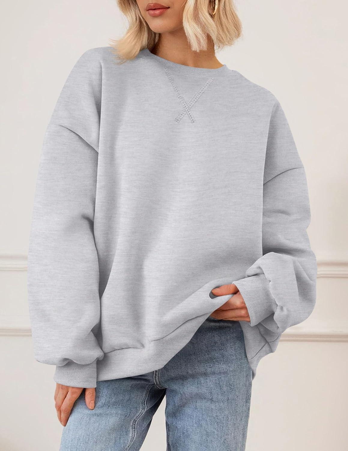 imagePRETTYGARDEN Oversized Sweatshirt for Women Fall Outfits 2025 Crewneck Long Sleeve Tops Fleece Pullover Winter ClothingGrey