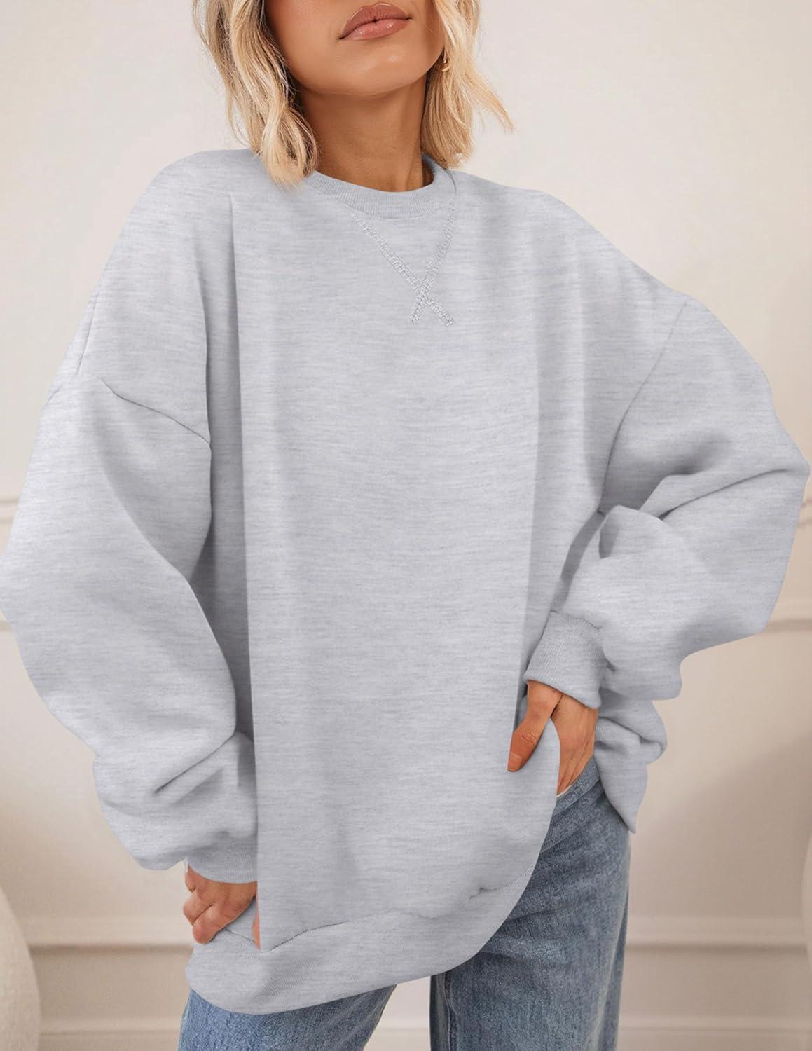 imagePRETTYGARDEN Oversized Sweatshirt for Women Fall Outfits 2025 Crewneck Long Sleeve Tops Fleece Pullover Winter ClothingGrey