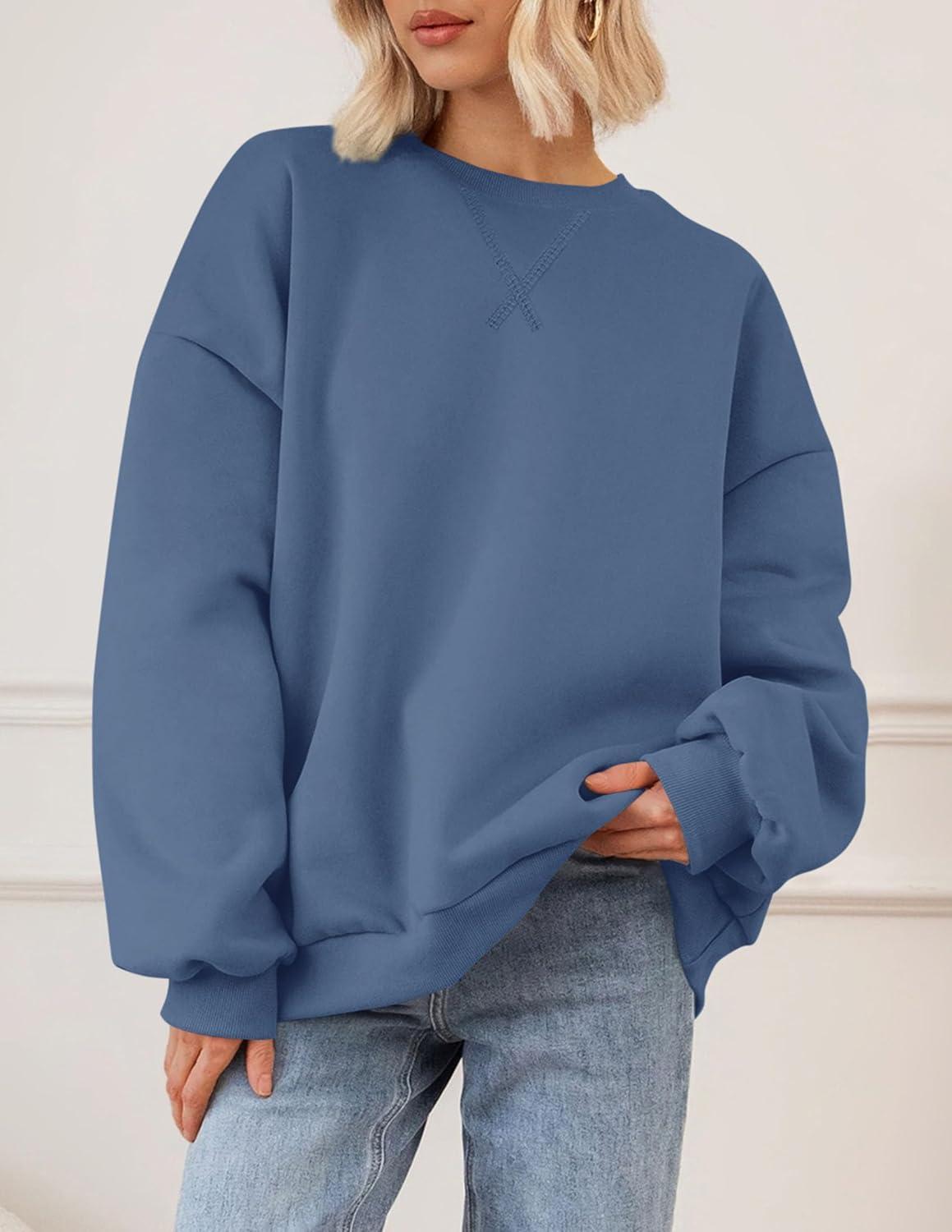 imagePRETTYGARDEN Oversized Sweatshirt for Women Fall Outfits 2025 Crewneck Long Sleeve Tops Fleece Pullover Winter ClothingGrey Blue