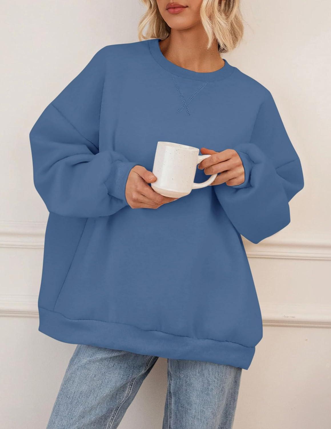 imagePRETTYGARDEN Oversized Sweatshirt for Women Fall Outfits 2025 Crewneck Long Sleeve Tops Fleece Pullover Winter ClothingGrey Blue