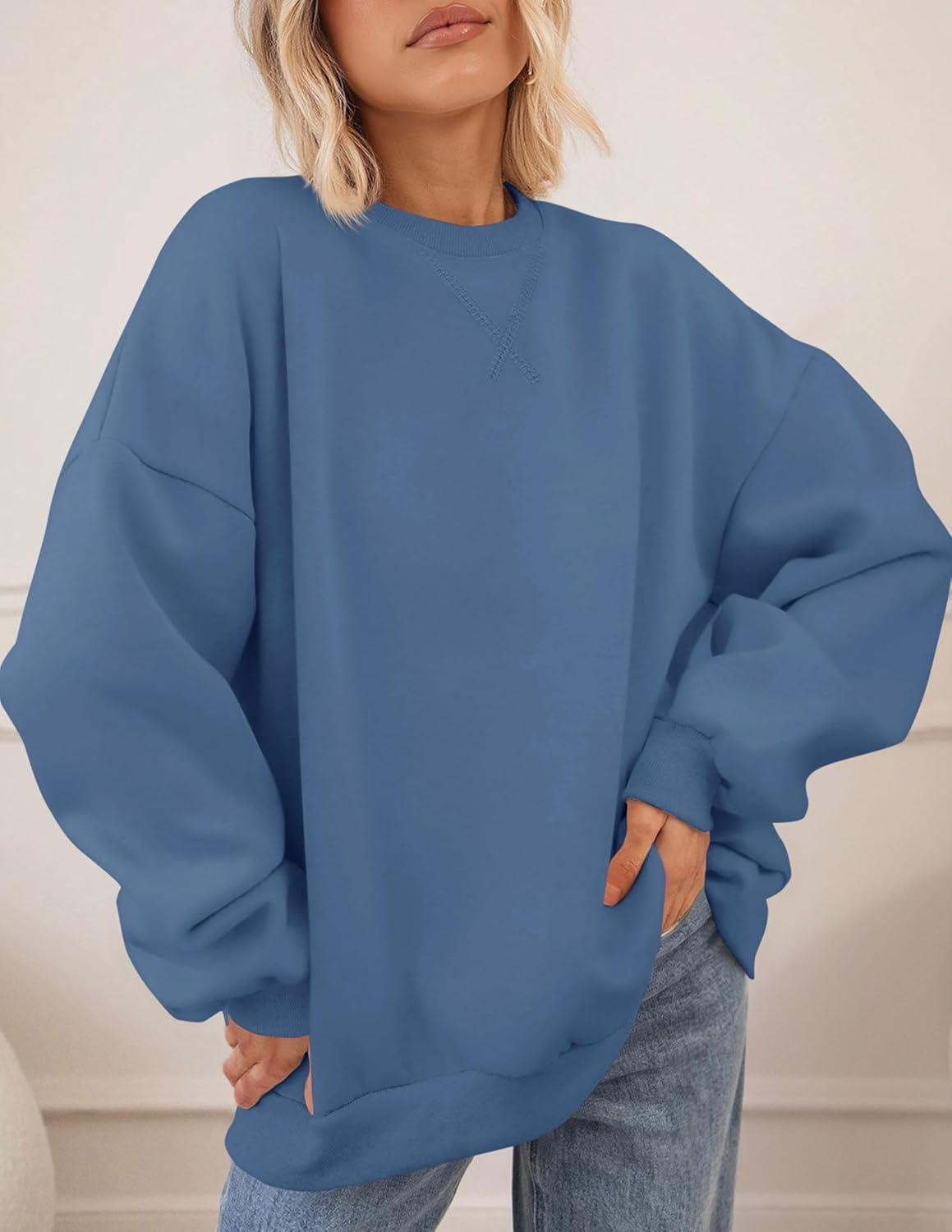 imagePRETTYGARDEN Oversized Sweatshirt for Women Fall Outfits 2025 Crewneck Long Sleeve Tops Fleece Pullover Winter ClothingGrey Blue