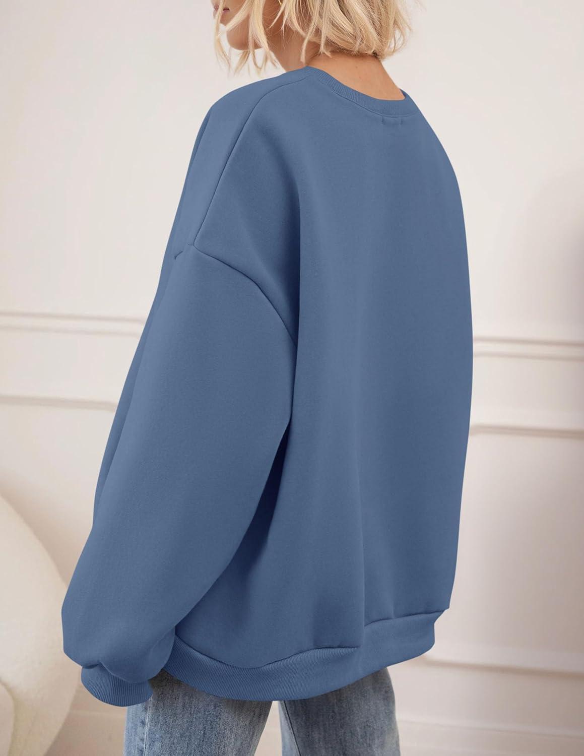 imagePRETTYGARDEN Oversized Sweatshirt for Women Fall Outfits 2025 Crewneck Long Sleeve Tops Fleece Pullover Winter ClothingGrey Blue