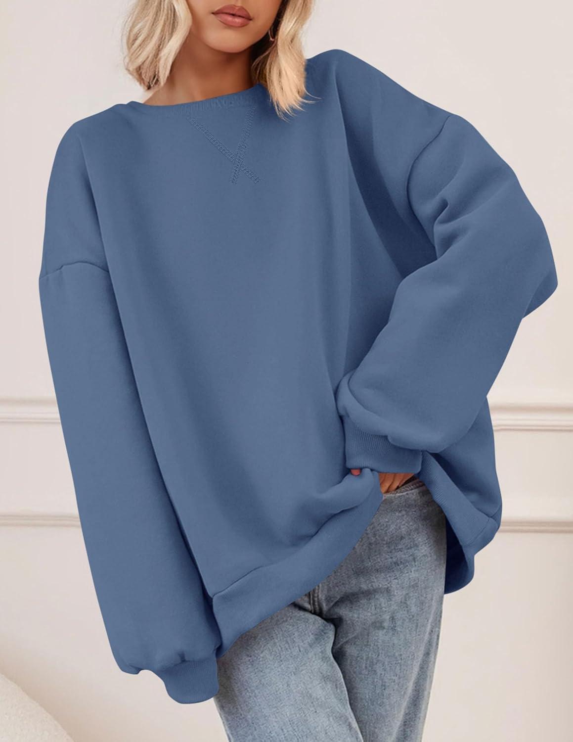 imagePRETTYGARDEN Oversized Sweatshirt for Women Fall Outfits 2025 Crewneck Long Sleeve Tops Fleece Pullover Winter ClothingGrey Blue