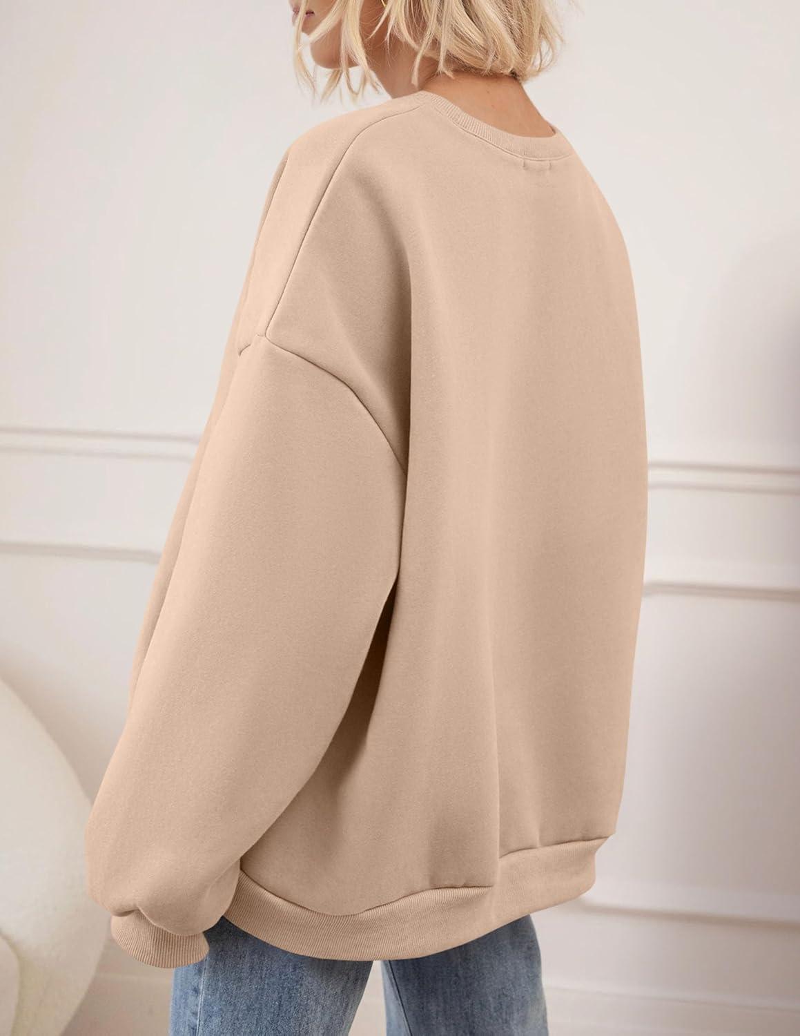 imagePRETTYGARDEN Oversized Sweatshirt for Women Fall Outfits 2025 Crewneck Long Sleeve Tops Fleece Pullover Winter ClothingKhaki