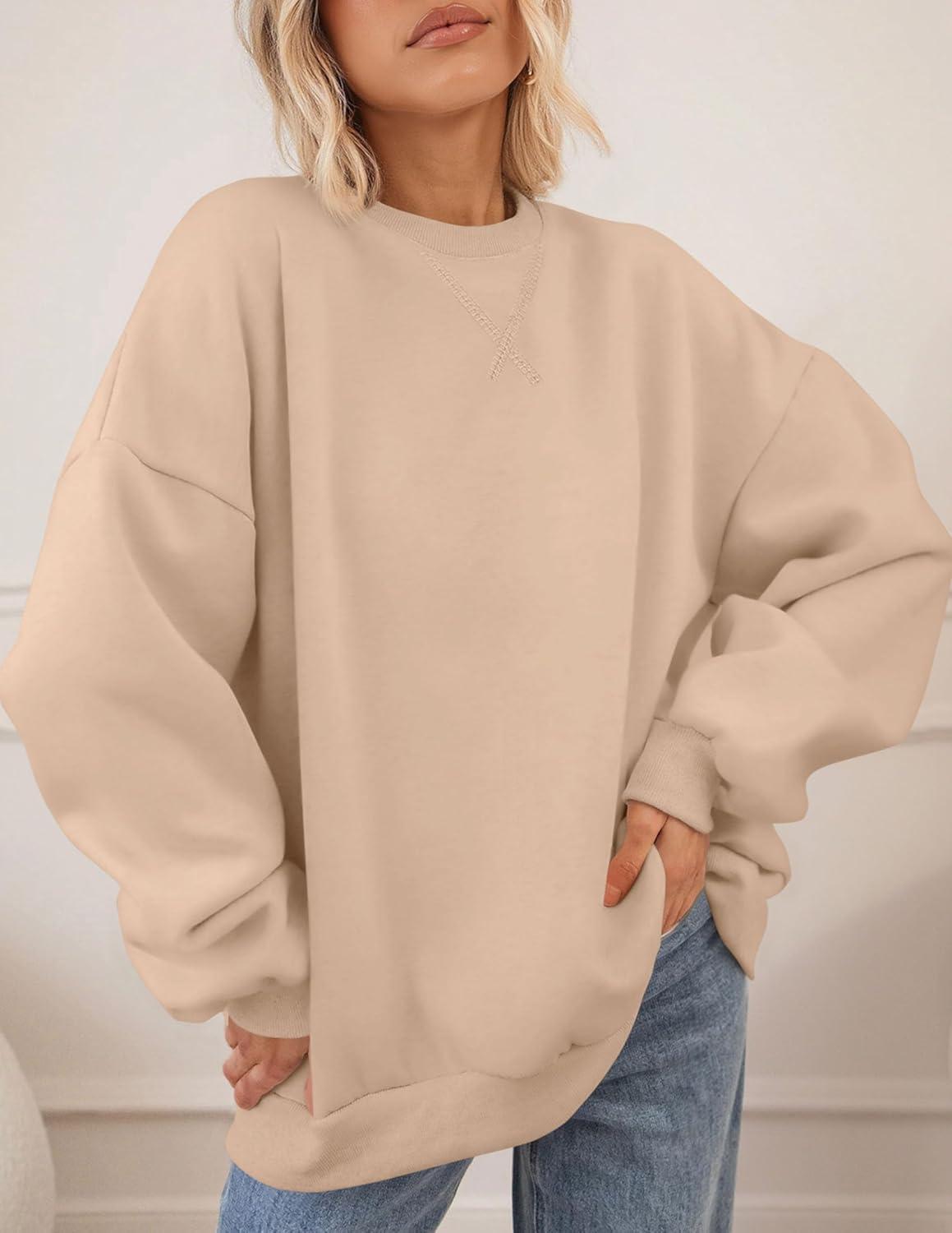 imagePRETTYGARDEN Oversized Sweatshirt for Women Fall Outfits 2025 Crewneck Long Sleeve Tops Fleece Pullover Winter ClothingKhaki