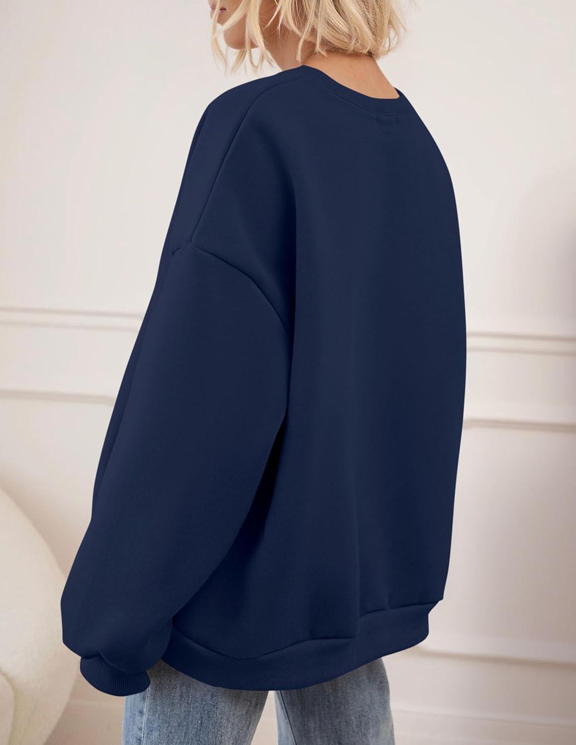 imagePRETTYGARDEN Oversized Sweatshirt for Women Fall Outfits 2025 Crewneck Long Sleeve Tops Fleece Pullover Winter ClothingNavy Blue